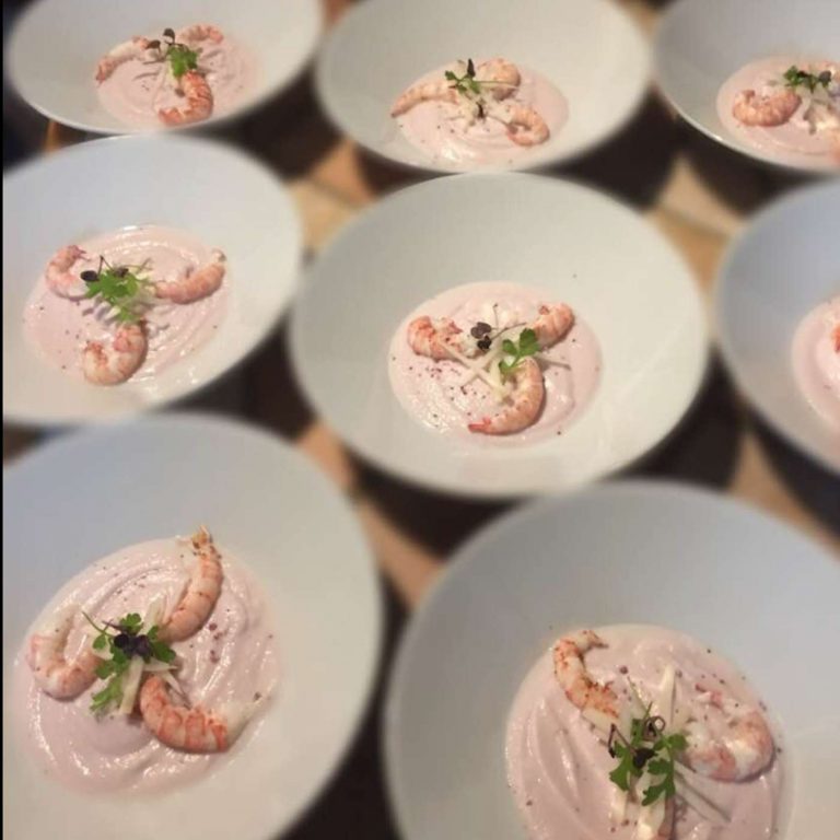 Velouté de radis violet de Gournay aux langoustines