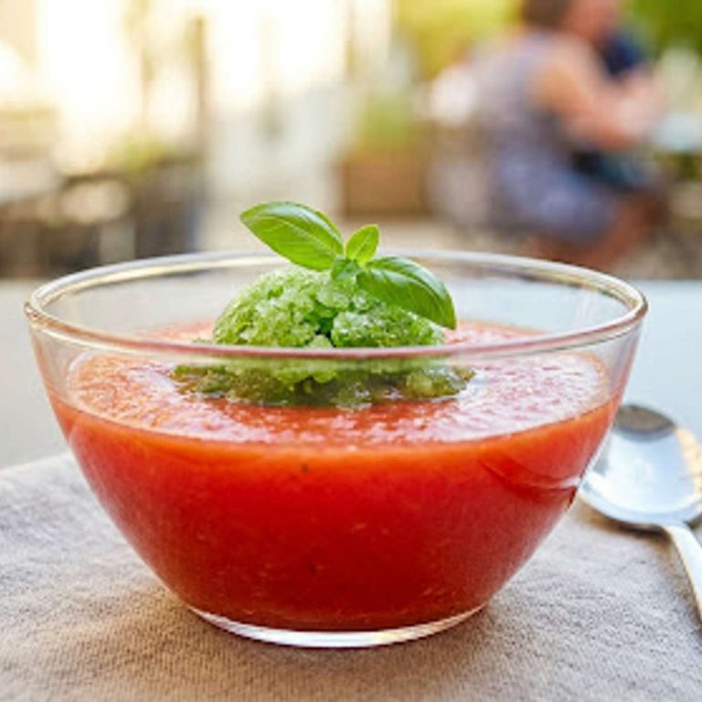 Gaspacho rouge et granité de basilic